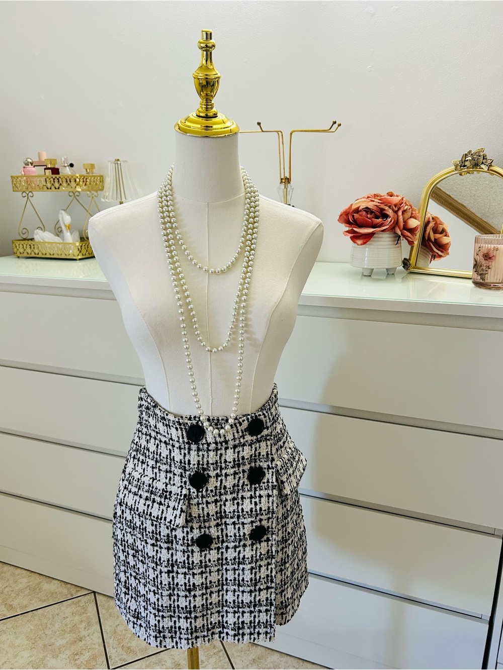 Forever 21 Black and White Tweed Double-Breasted Mini Skirt